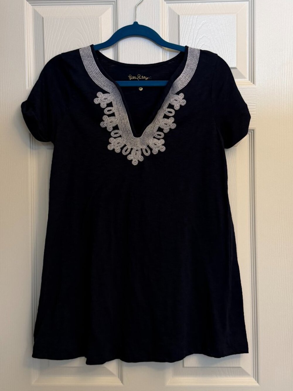 LILLY PULITZER navy blue & white boho bathing suit cover-up (M)